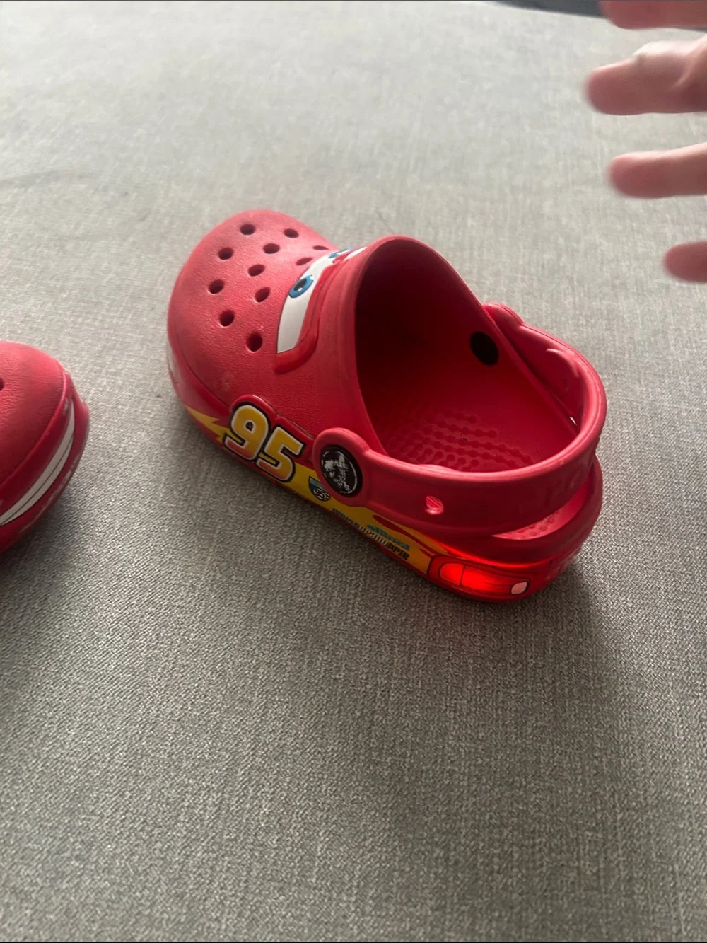Kids (size 9) Red Lightning McQueen Crocs (light up!)